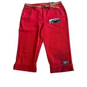 NWT VTG  00s Sonoma Red Belted Lightweight Stretch Capri Jeans Zip Cuffs Sz 6P
